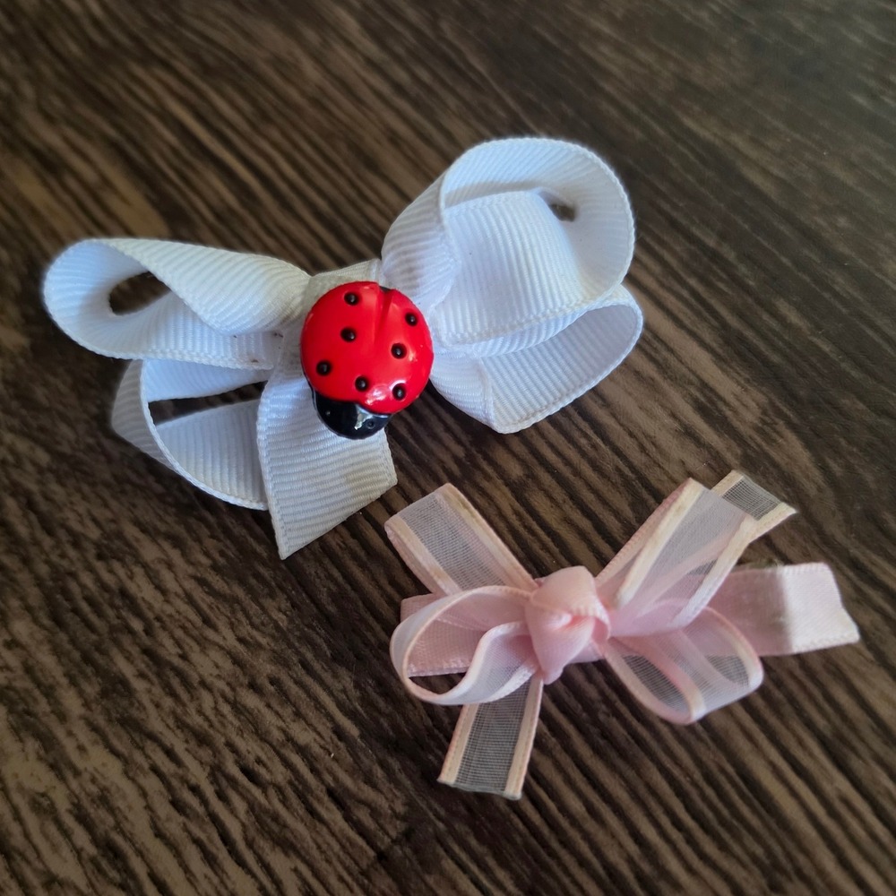 AMERICAN‎ GIRL 18" doll Hair Clips Kids White Pink Ladybug Bow Set Accessory